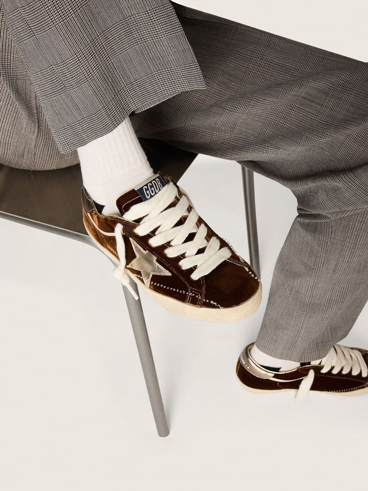 Golden Goose Women's Super-Star in cognac velvet with metallic leather star and heel tab