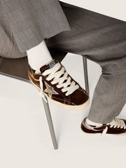 Golden Goose Women's Super-Star in cognac velvet with metallic leather star and heel tab