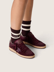 Golden Goose Women's Ball Star in burgundy suede with crystal star and metallic leather heel tab
