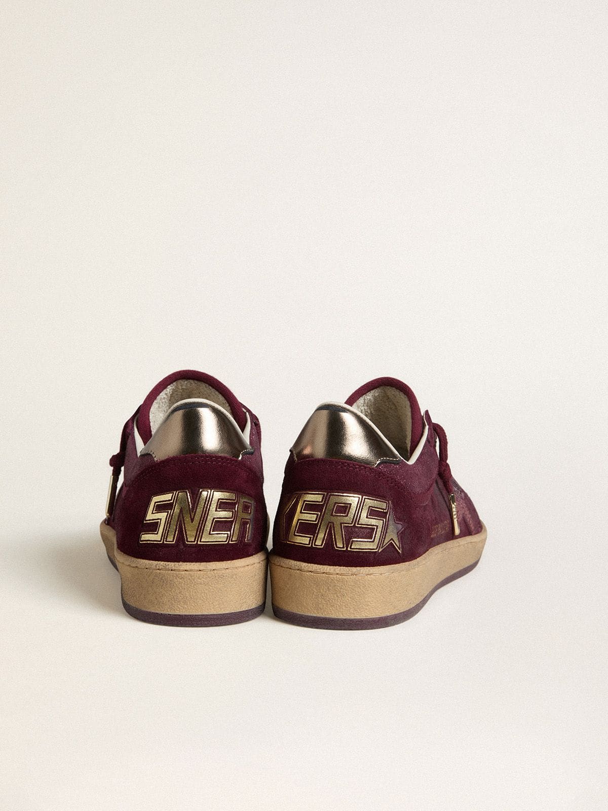 Golden Goose Women's Ball Star in burgundy suede with crystal star and metallic leather heel tab