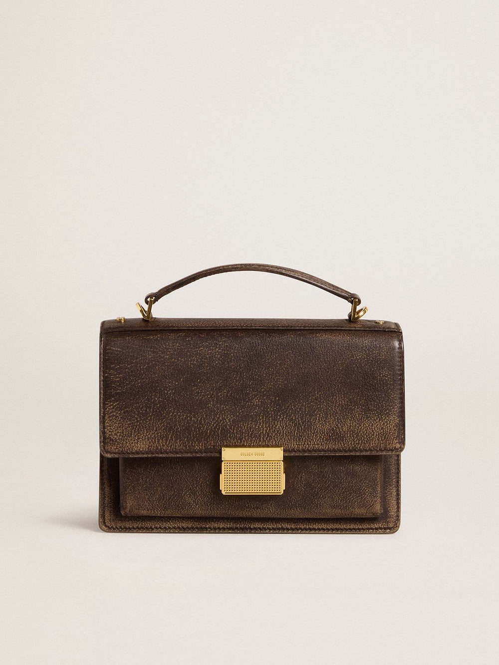 Golden Goose Venezia Bag in vintage dark brown embossed leather with gold details