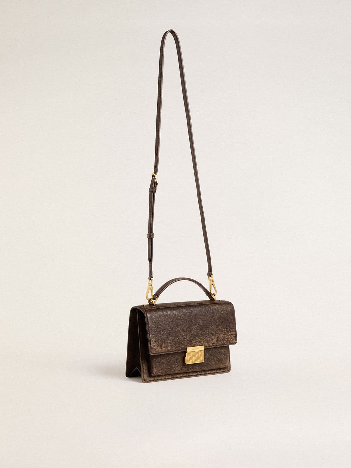 Golden Goose Venezia Bag in vintage dark brown embossed leather with gold details