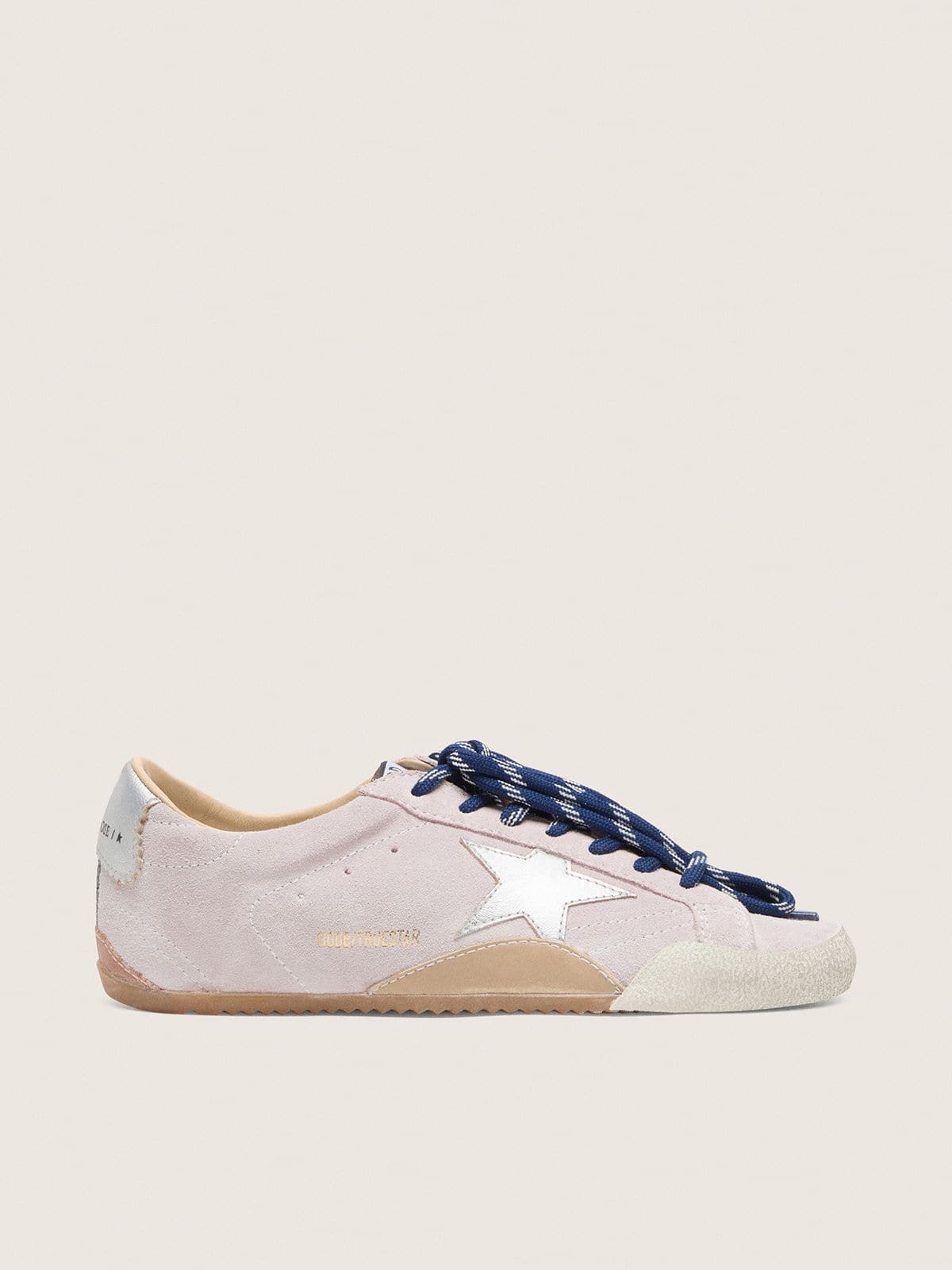 Golden Goose Women's True-Star in pastel pink suede with silver star and heel tab