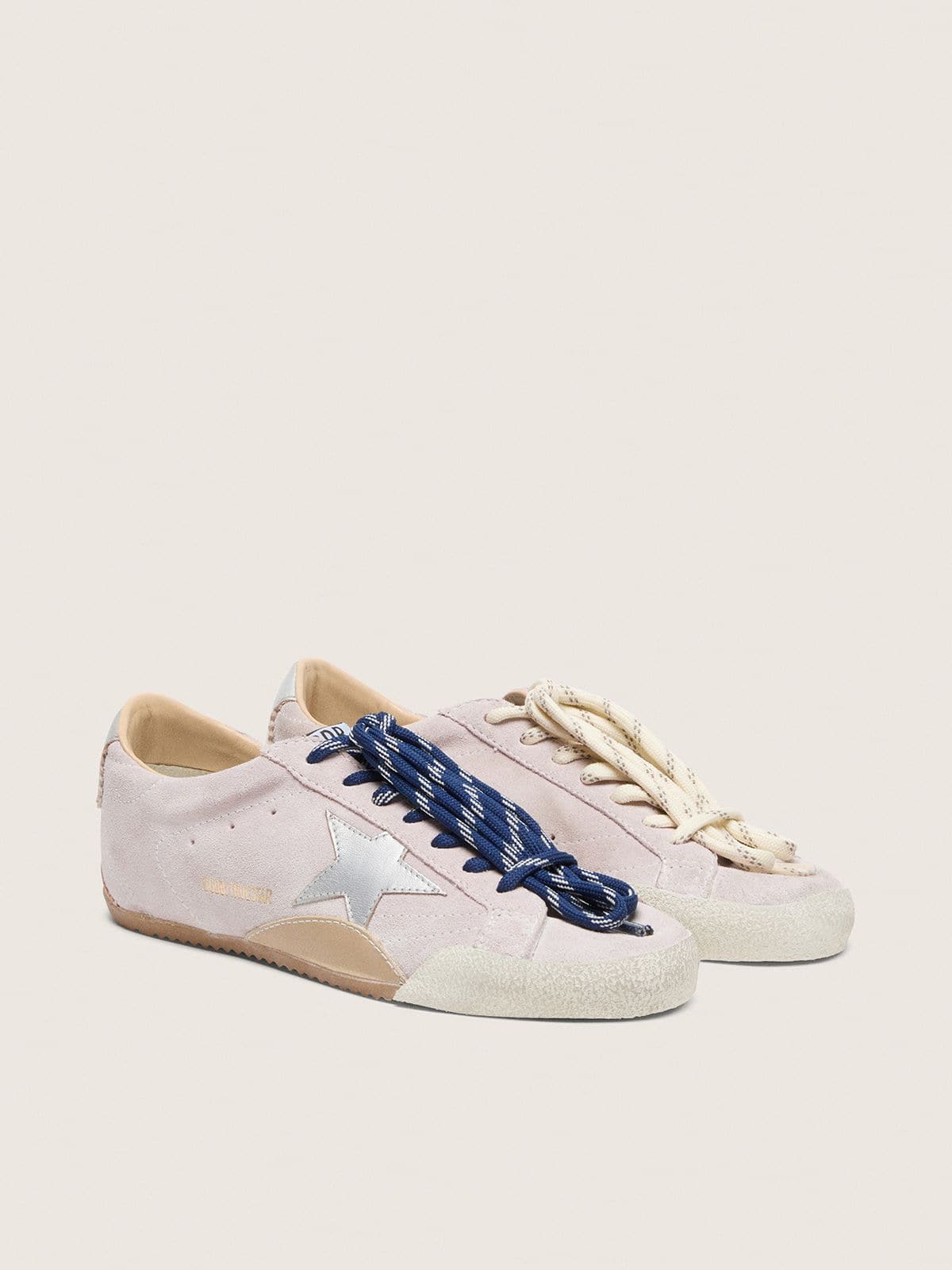 Golden Goose Women's True-Star in pastel pink suede with silver star and heel tab