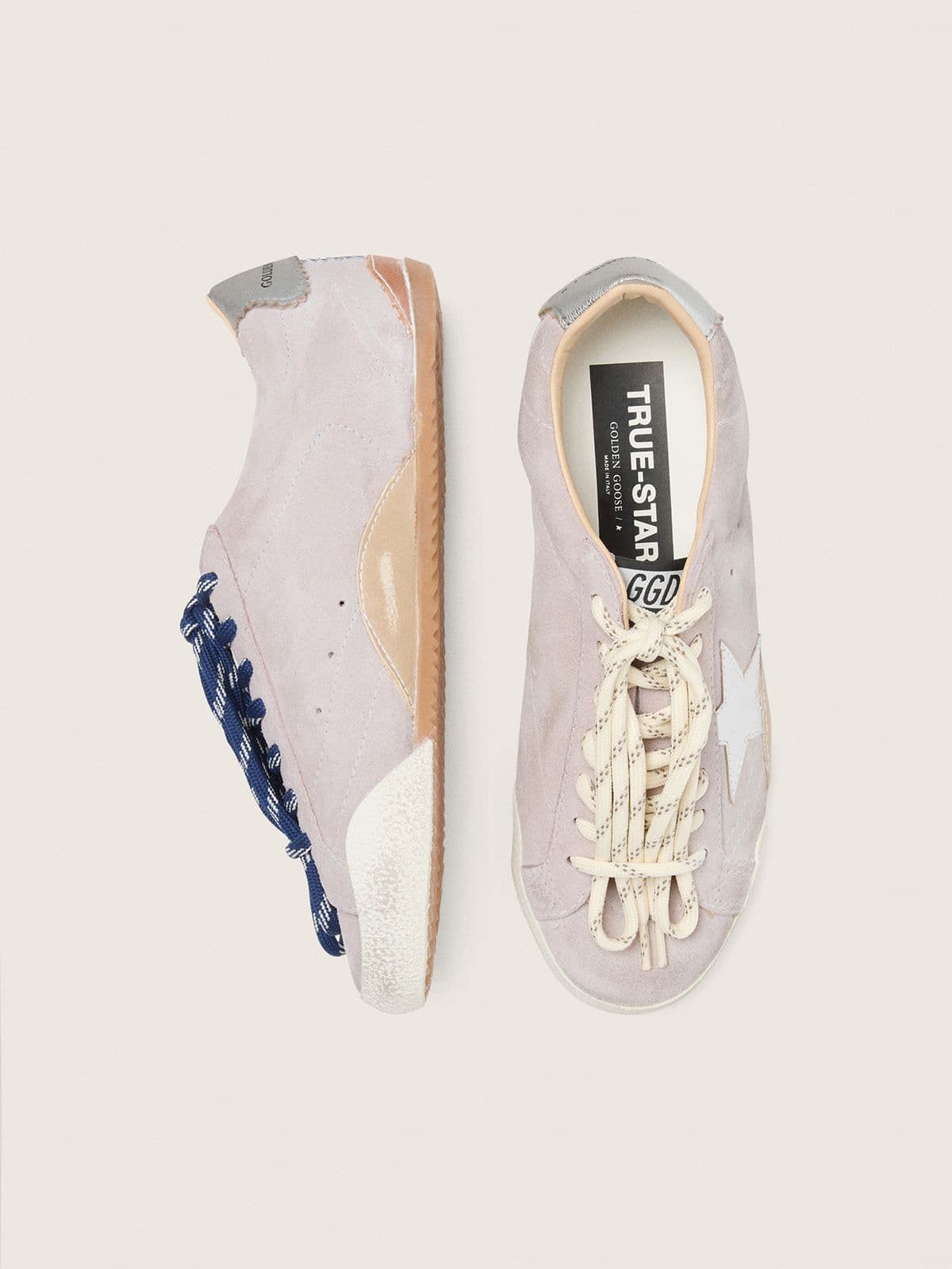 Golden Goose Women's True-Star in pastel pink suede with silver star and heel tab