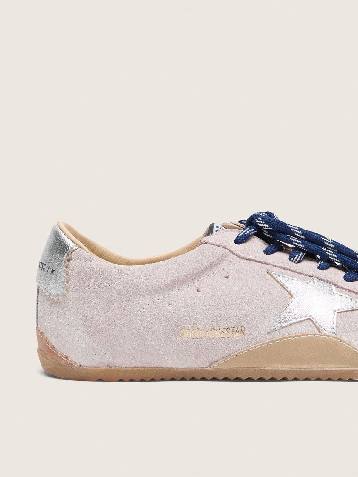 Golden Goose Women's True-Star in pastel pink suede with silver star and heel tab