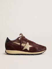 Golden Goose Women's Marathon with burgundy satin upper and platinum leather star