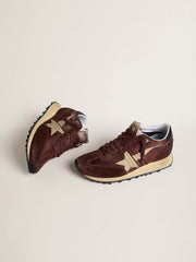 Golden Goose Women's Marathon with burgundy satin upper and platinum leather star