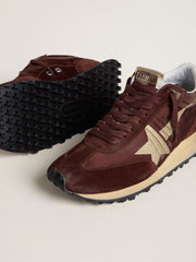 Golden Goose Women's Marathon with burgundy satin upper and platinum leather star