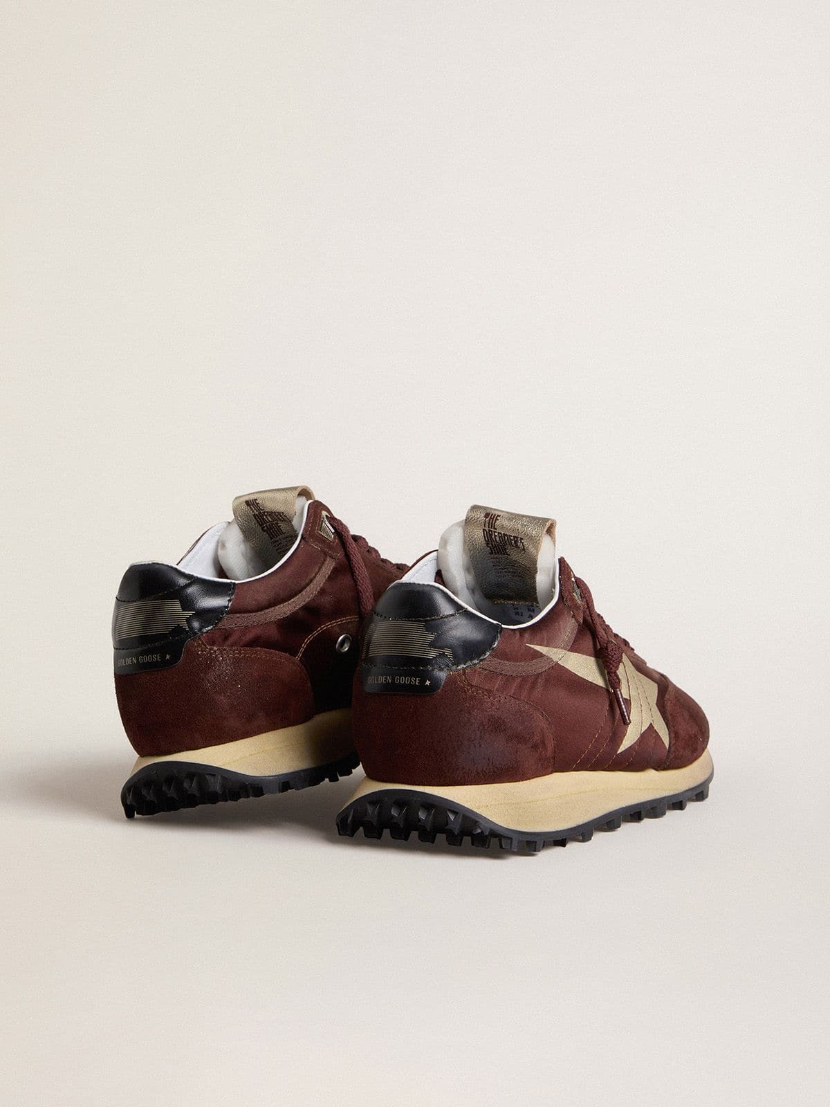 Golden Goose Women's Marathon with burgundy satin upper and platinum leather star