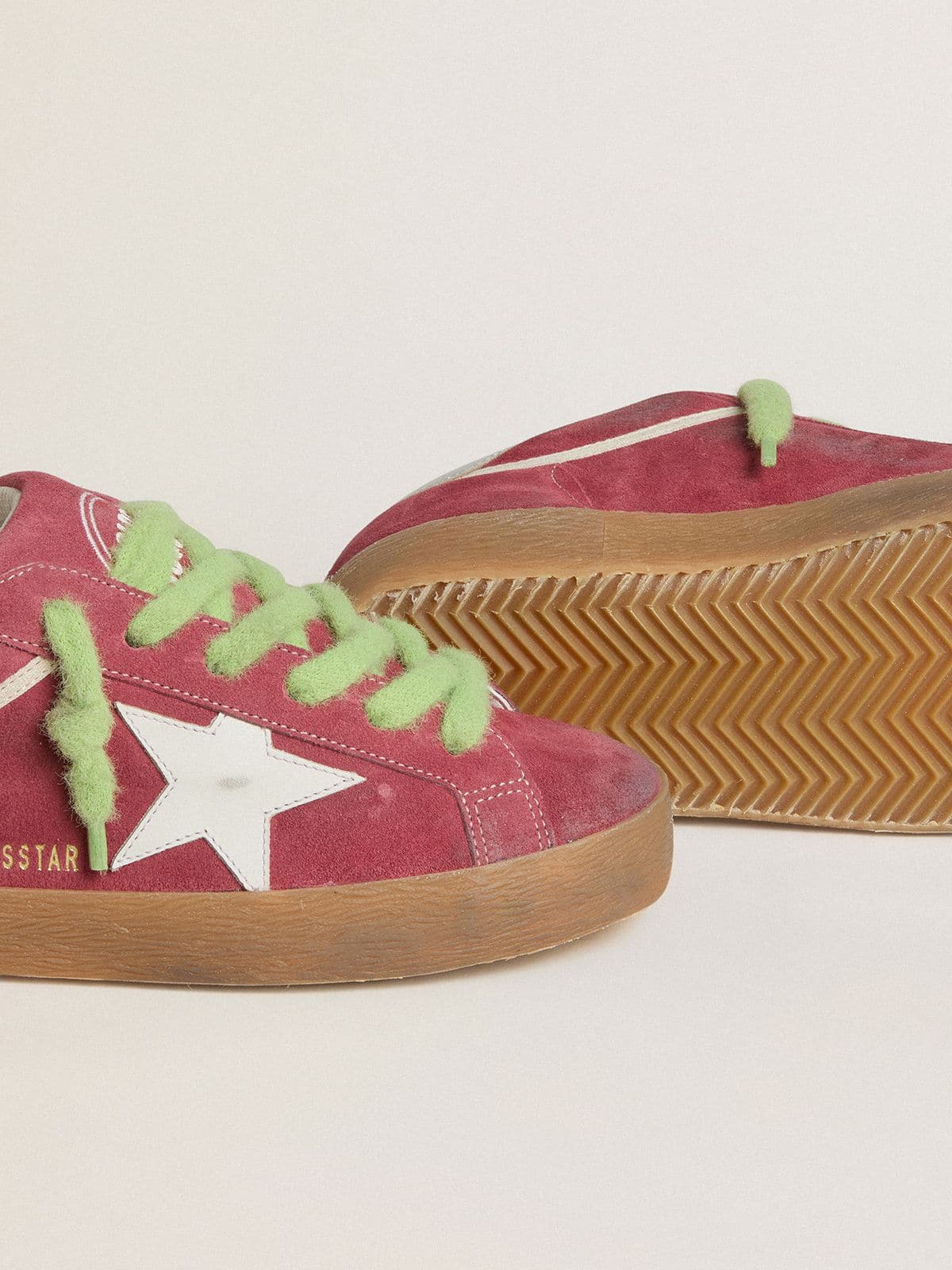 Golden Goose Women’s Super-Star in red suede with white leather star and silver leather heel tab