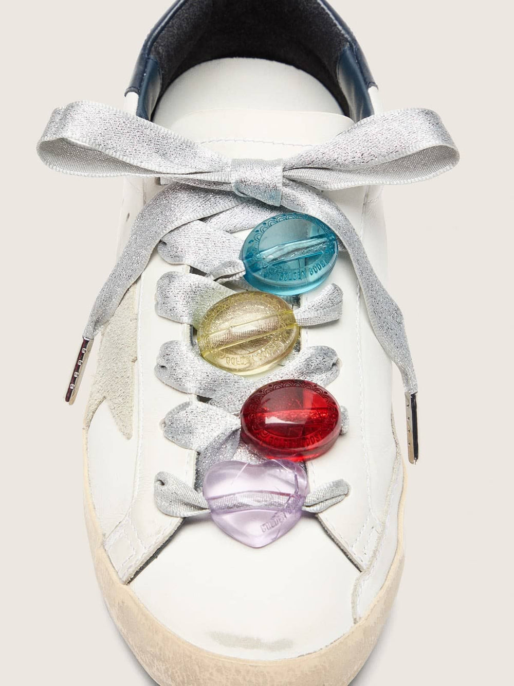 Golden Goose Skins silver laces with four colorful charms