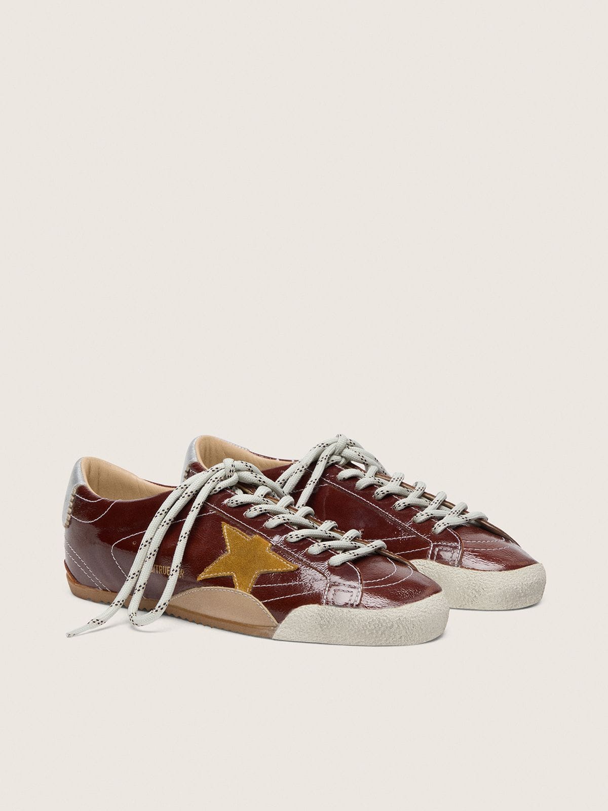 Golden Goose Women's True-Star in burgundy naplak with suede star and silver nappa heel tab