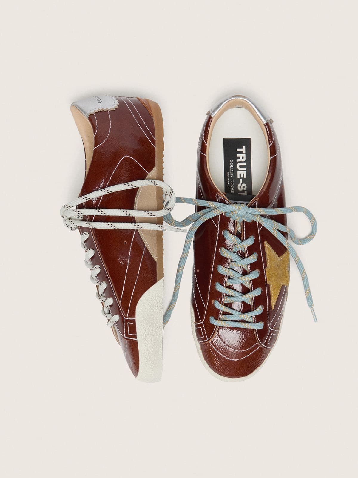 Golden Goose Women's True-Star in burgundy naplak with suede star and silver nappa heel tab