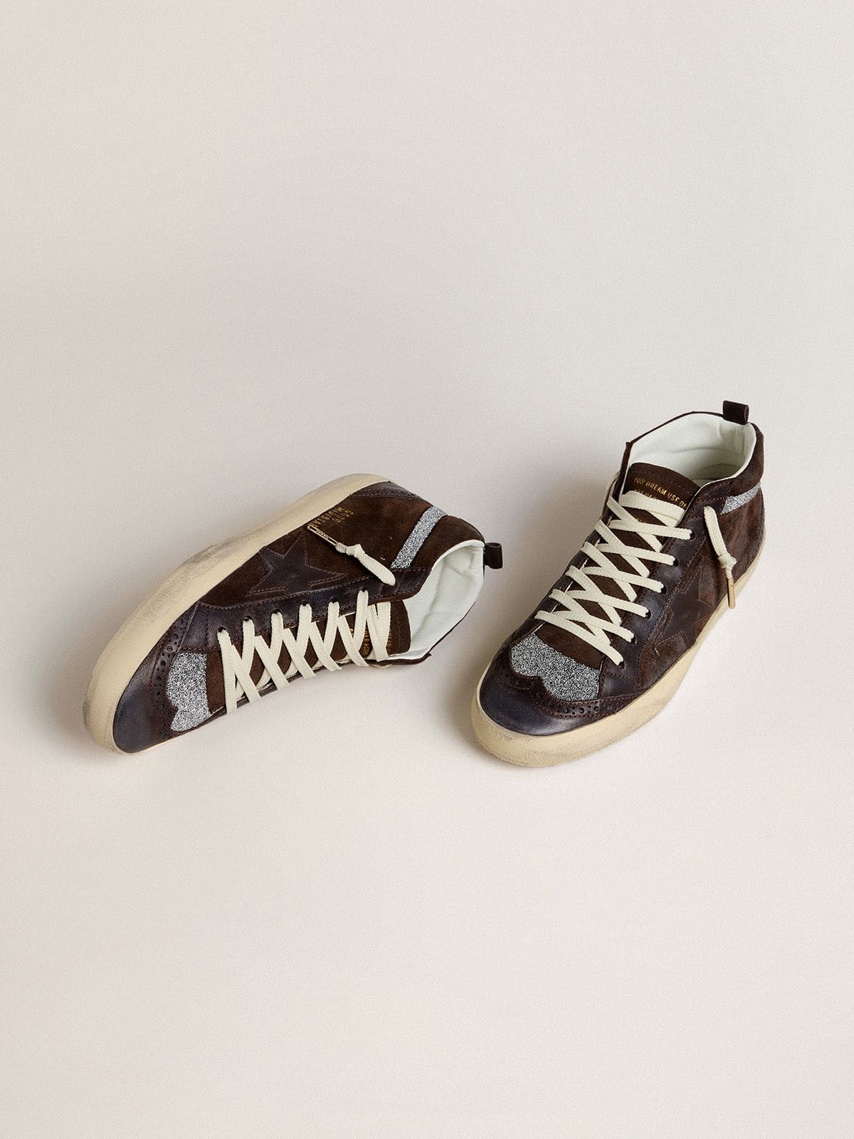 Golden Goose Women's Mid Star in brown suede with leather star and Swarovski crystal flash