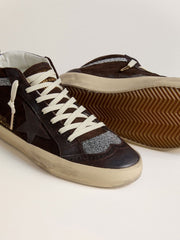 Golden Goose Women's Mid Star in brown suede with leather star and Swarovski crystal flash