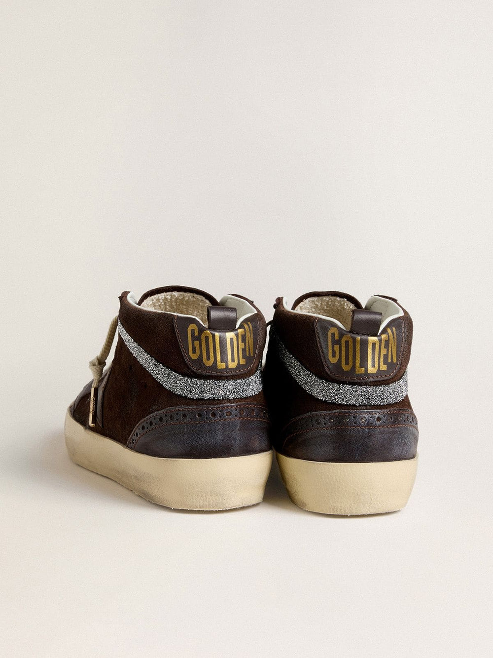 Golden Goose Women's Mid Star in brown suede with leather star and Swarovski crystal flash