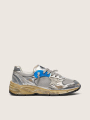 Golden Goose Women's Dad-Star in silver laminated leather and mesh with white leather star and silver heel tab