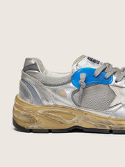 Golden Goose Women's Dad-Star in silver laminated leather and mesh with white leather star and silver heel tab