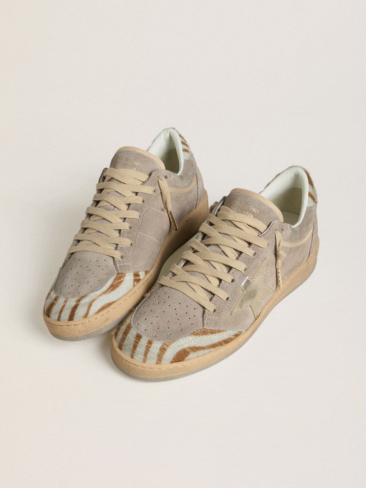 Golden Goose Women's Ball Star LTD in suede with metallic leather star and zebra pony skin heel tab