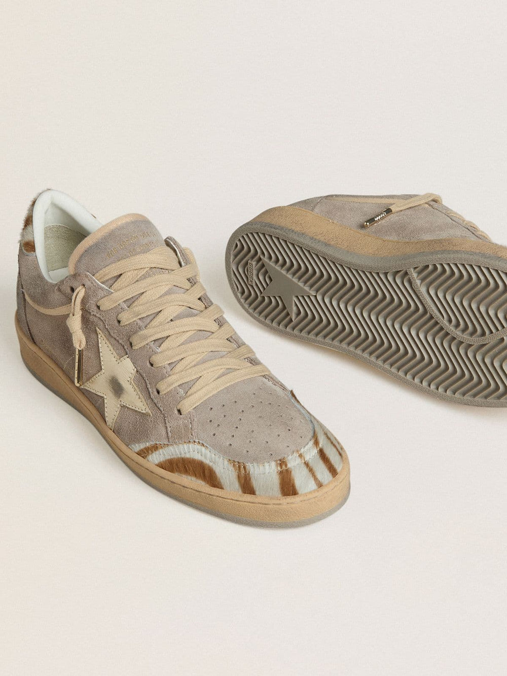 Golden Goose Women's Ball Star LTD in suede with metallic leather star and zebra pony skin heel tab