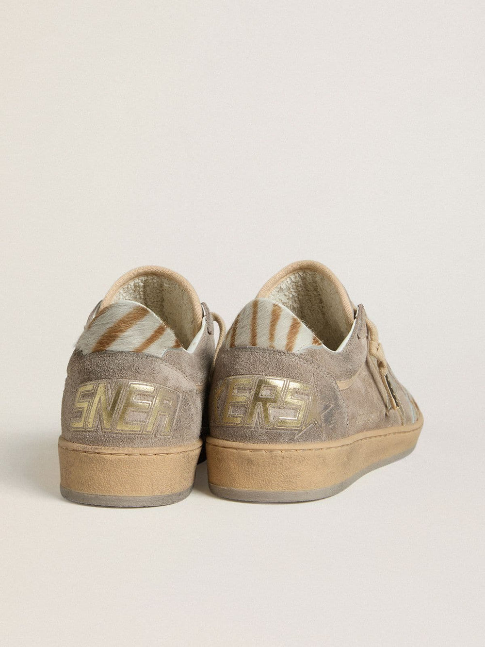 Golden Goose Women's Ball Star LTD in suede with metallic leather star and zebra pony skin heel tab