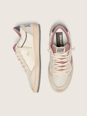 Golden Goose Women's Ball Star LTD in beige leather with pink mesh star and blue leather heel tab