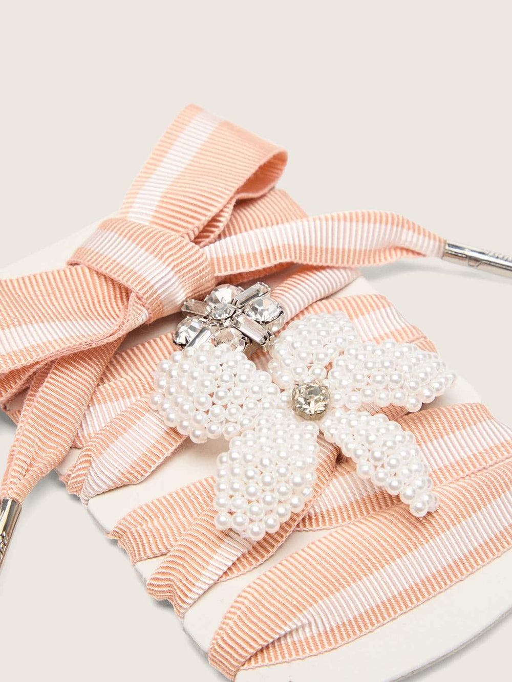 Golden Goose Skins white and pink striped laces with beaded and crystal charms