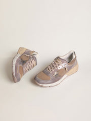 Golden Goose Women's Dad-Star in lilac suede and mesh with laminated leather star and heel tab