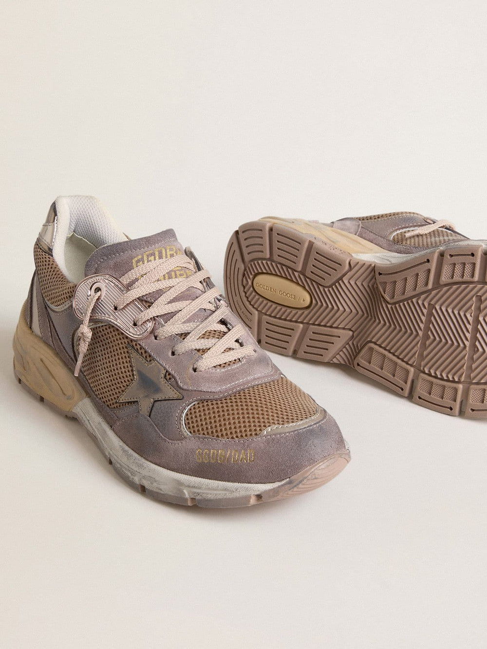 Golden Goose Women's Dad-Star in lilac suede and mesh with laminated leather star and heel tab