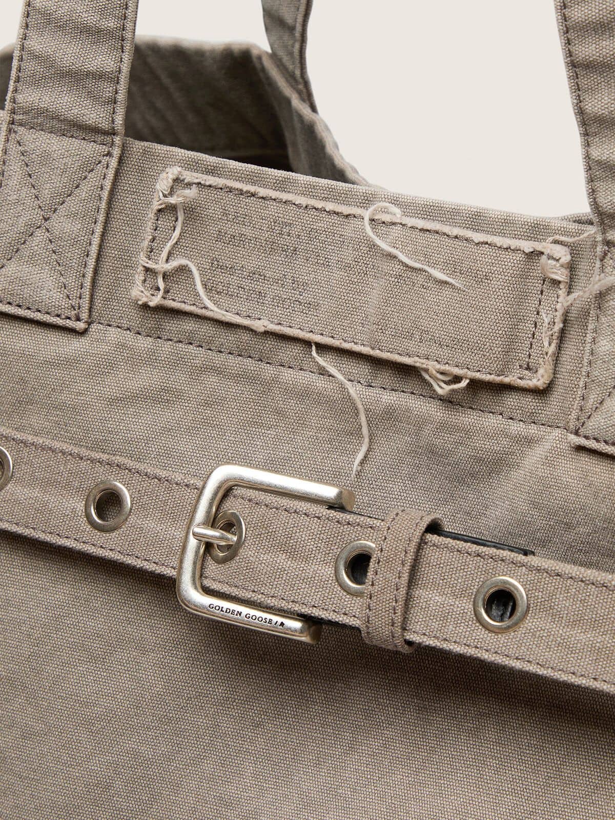 Golden Goose Anthracite canvas tote bag with embroidery and antique silver details