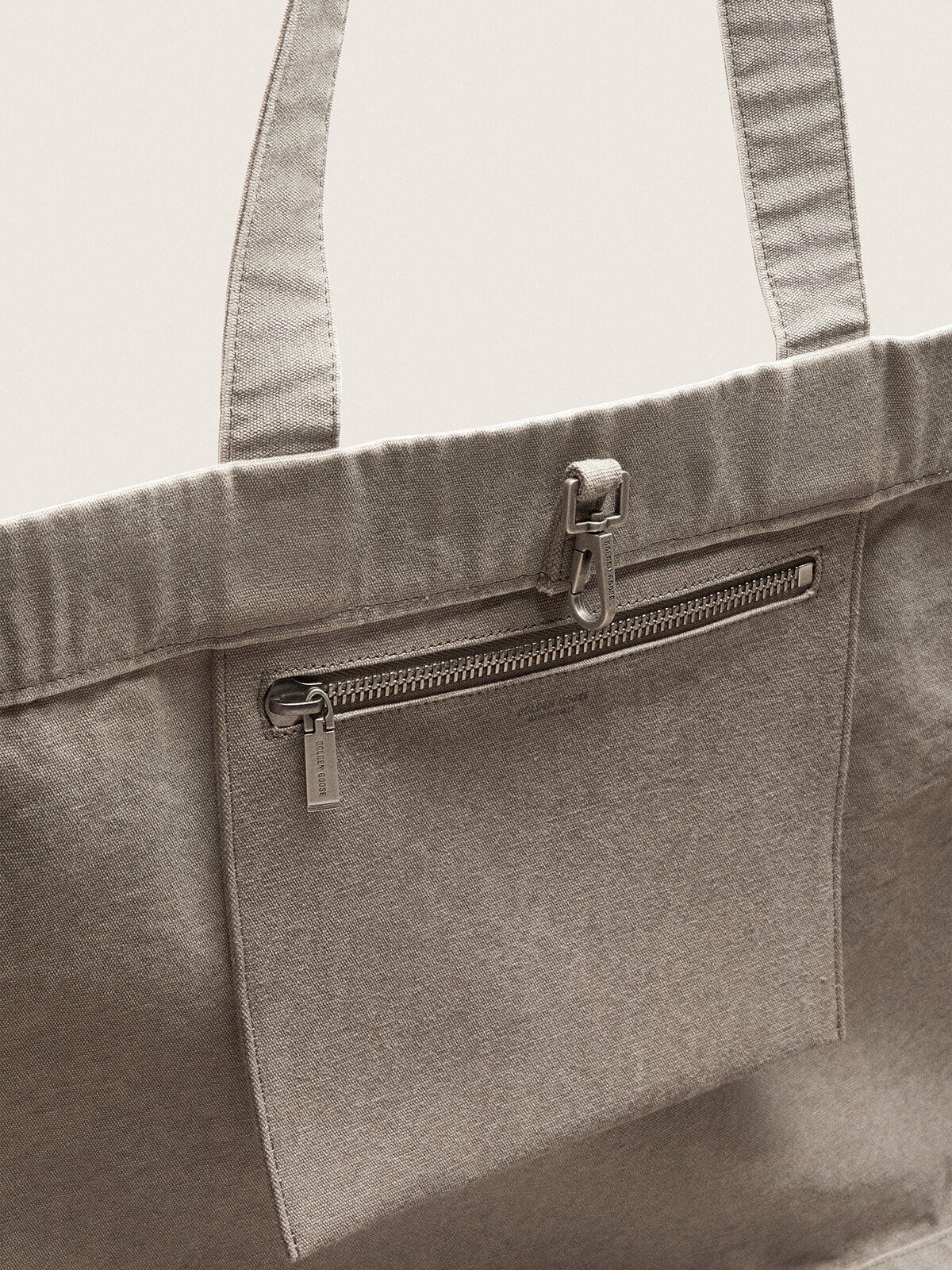 Golden Goose Anthracite canvas tote bag with embroidery and antique silver details