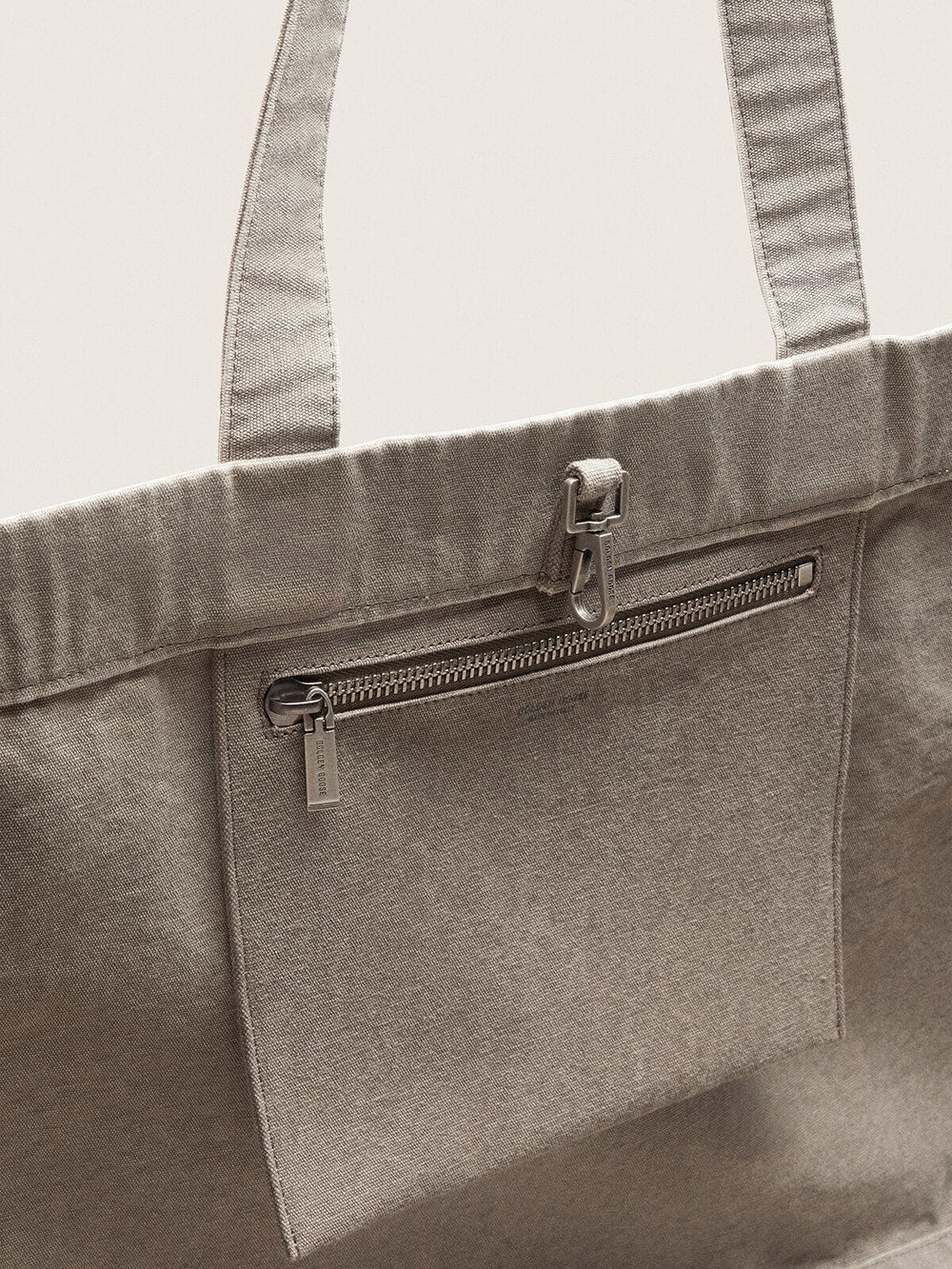 Golden Goose Anthracite canvas tote bag with embroidery and antique silver details