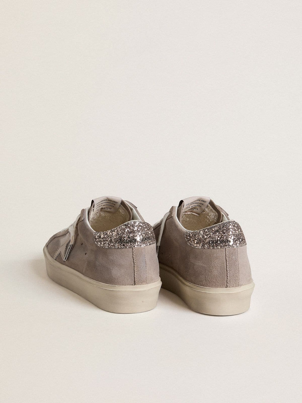 Golden Goose Women’s Hi Star sneakers in beige suede with laminated leather star and glitter heel tab