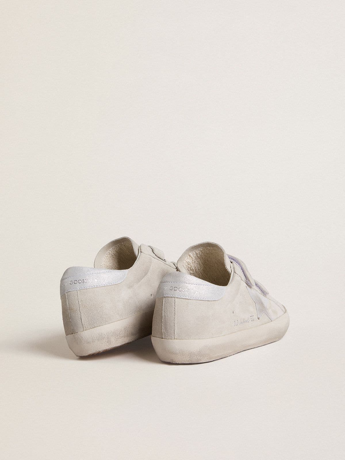 Golden Goose Women's Old School in light gray suede with a leather star with micro-glitter