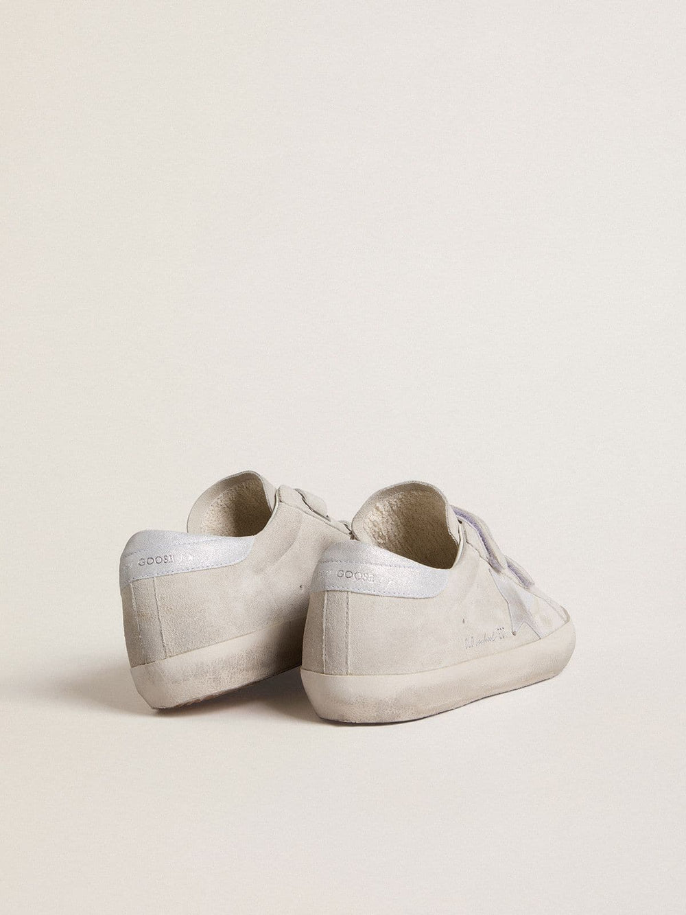 Golden Goose Women's Old School in light gray suede with a leather star with micro-glitter