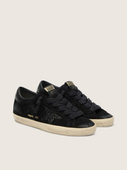 Golden Goose Women's Super-Star LTD in black suede with black glitter star and black leather heel tab