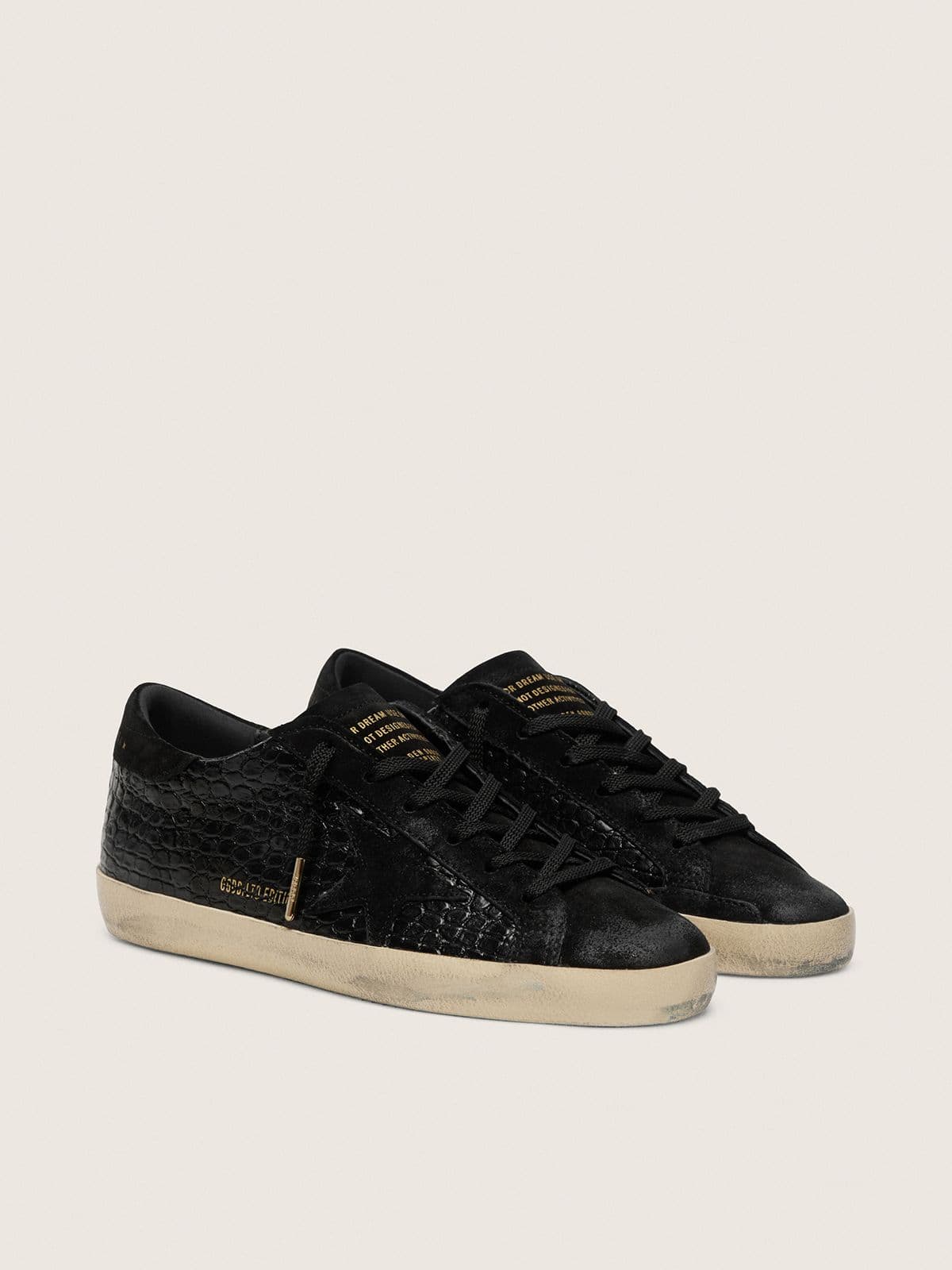 Golden Goose Women's Super-Star LTD in black croc-print leather with black suede star and heel tab