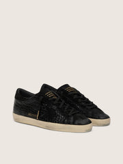 Golden Goose Women's Super-Star LTD in black croc-print leather with black suede star and heel tab