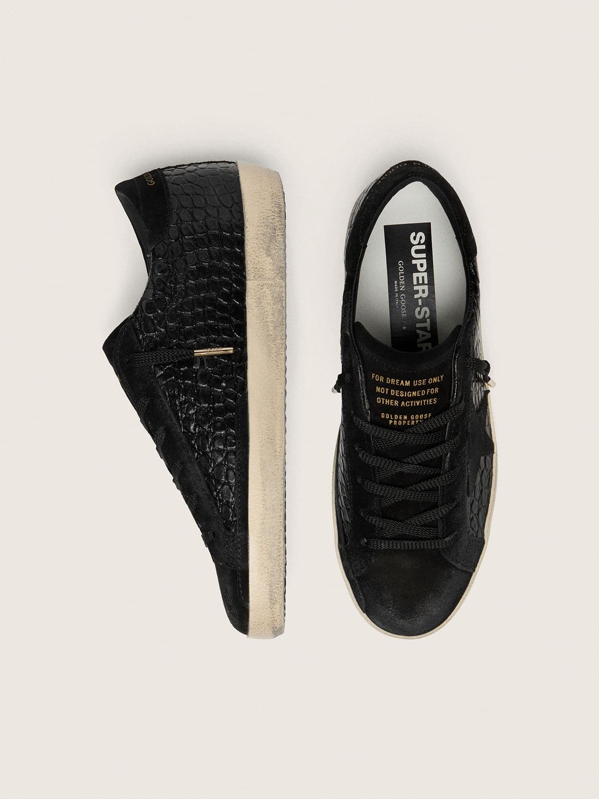 Golden Goose Women's Super-Star LTD in black croc-print leather with black suede star and heel tab