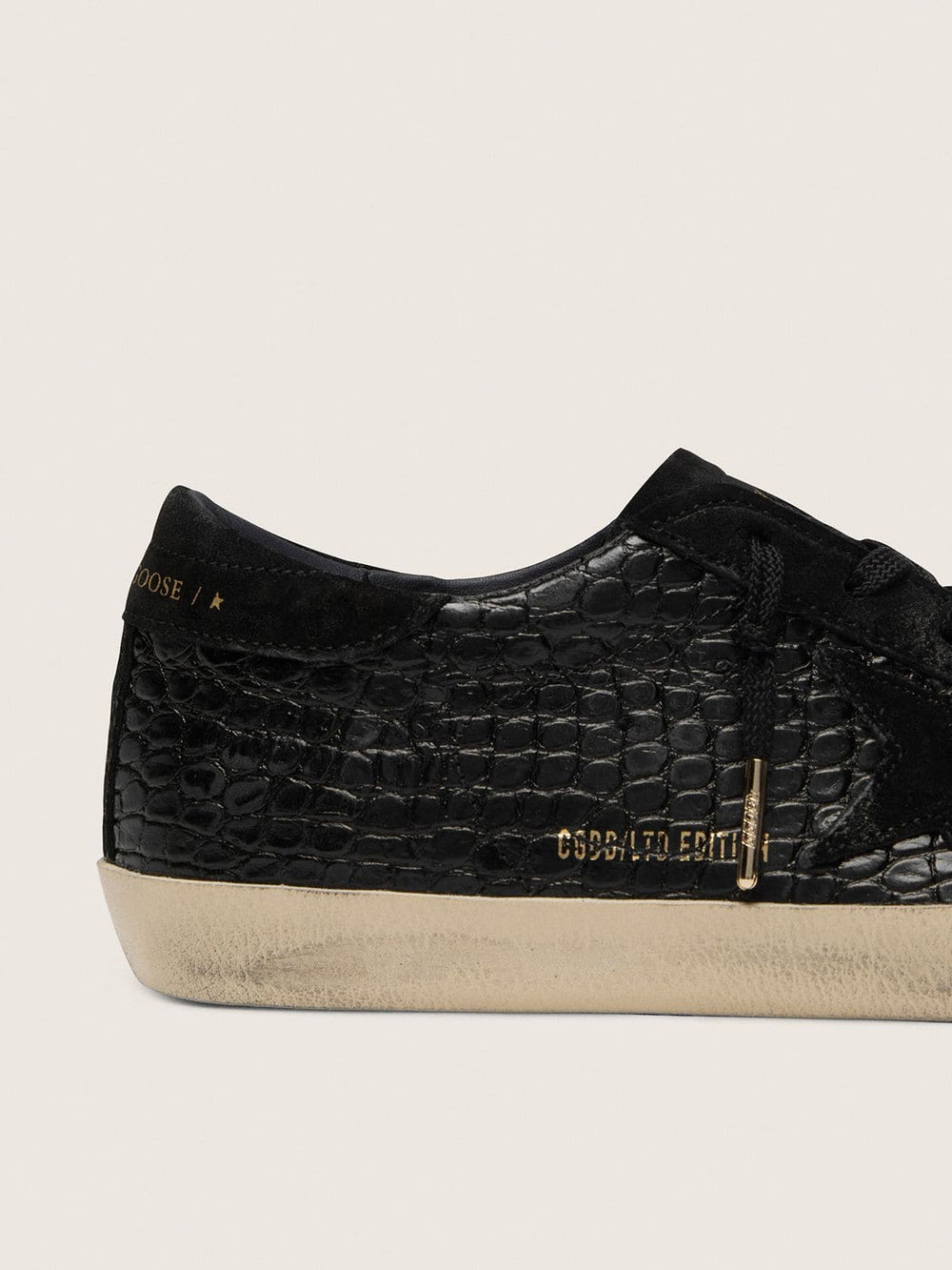 Golden Goose Women's Super-Star LTD in black croc-print leather with black suede star and heel tab