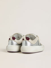 Golden Goose Women’s Space-Star Cube in ice-gray and silver leather with burgundy heel tab