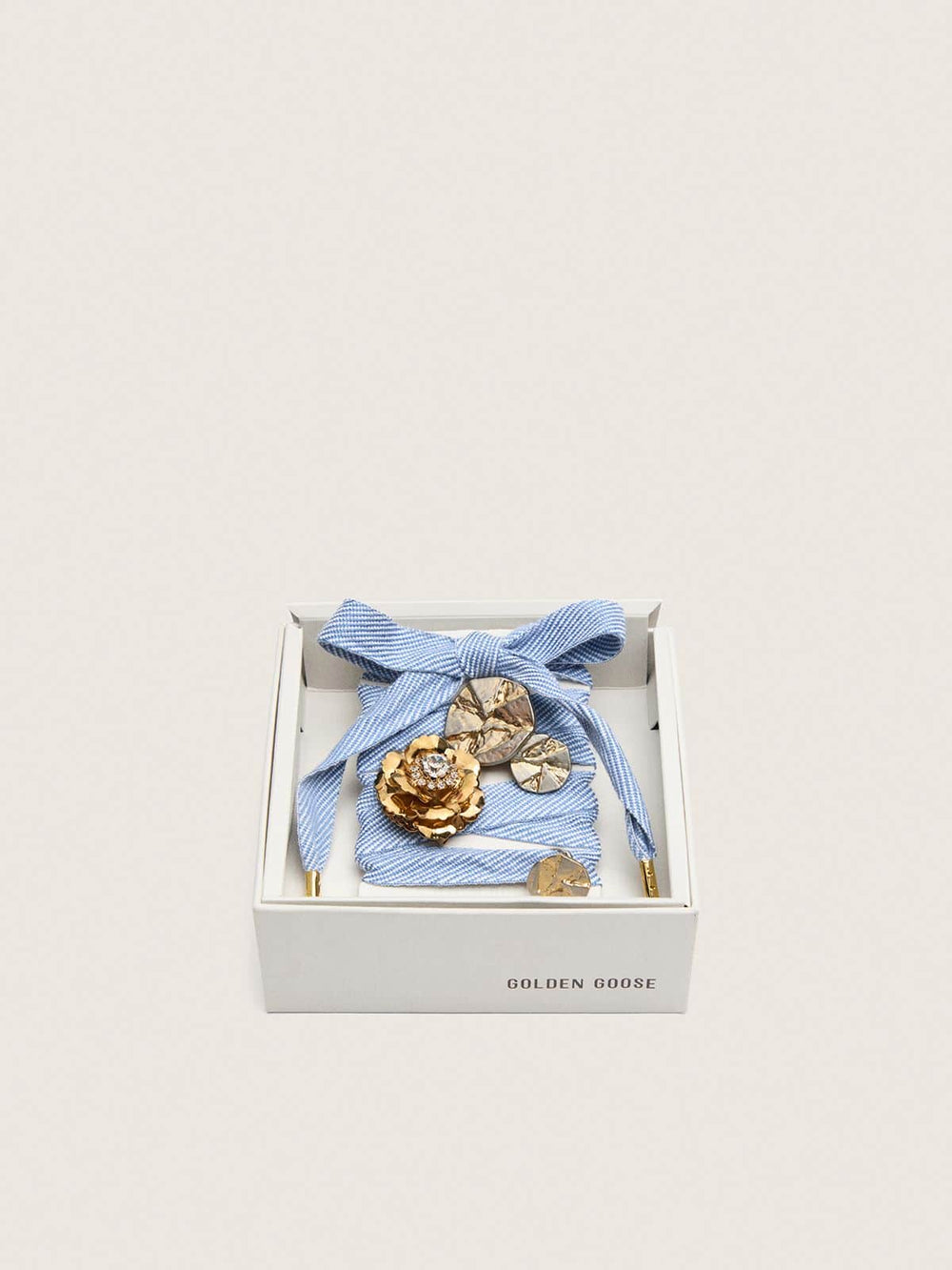 Golden Goose Skins light blue and white herringbone laces embellished with charms