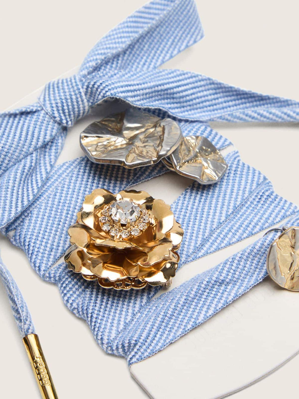 Golden Goose Skins light blue and white herringbone laces embellished with charms