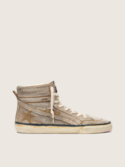 Golden Goose Women's Slide LAB sneakers in tobacco-colored suede with crystals and tobacco-colored suede star