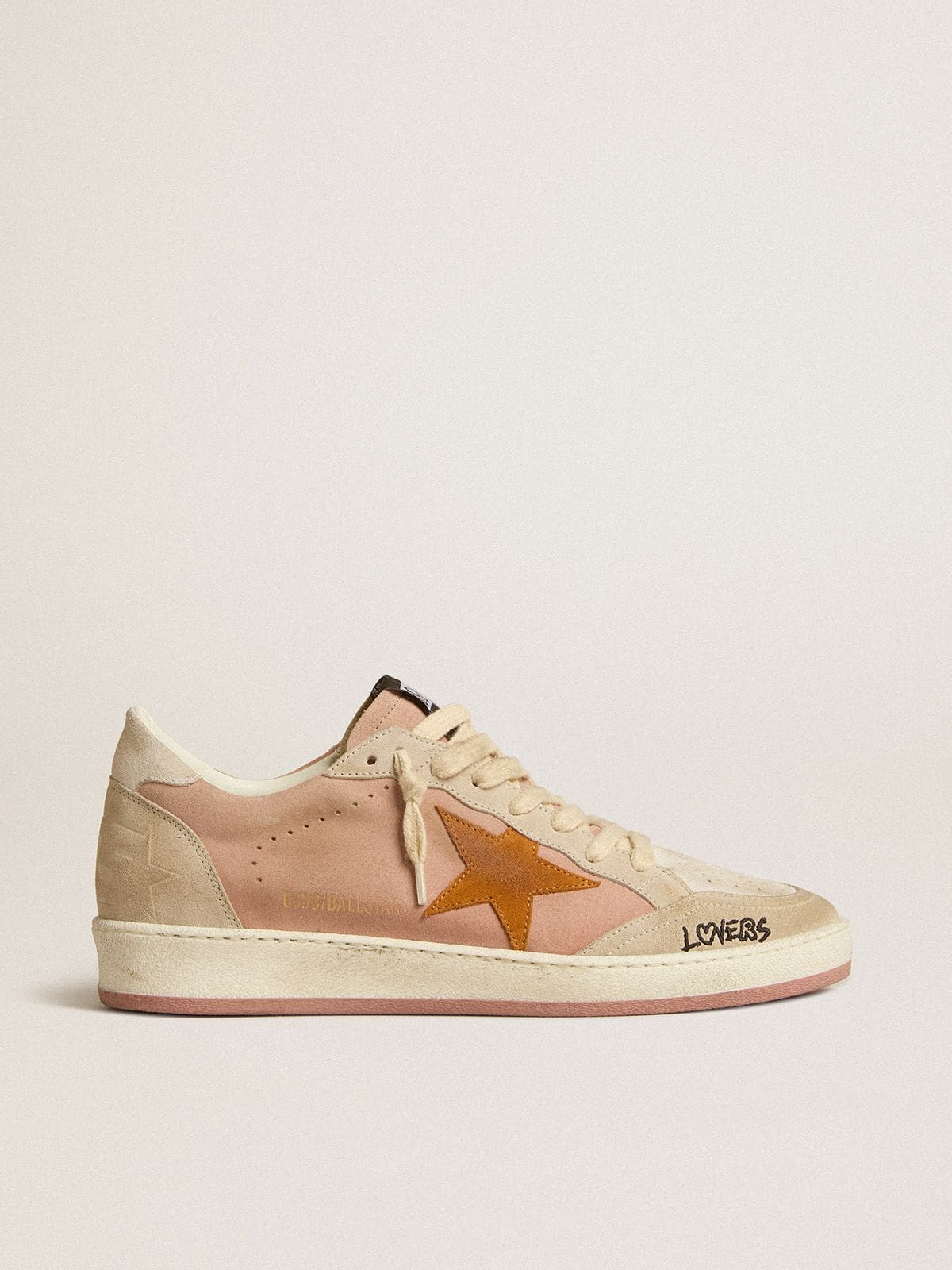 Golden Goose Women's Ball Star in suede with orange star and silver metallic heel tab