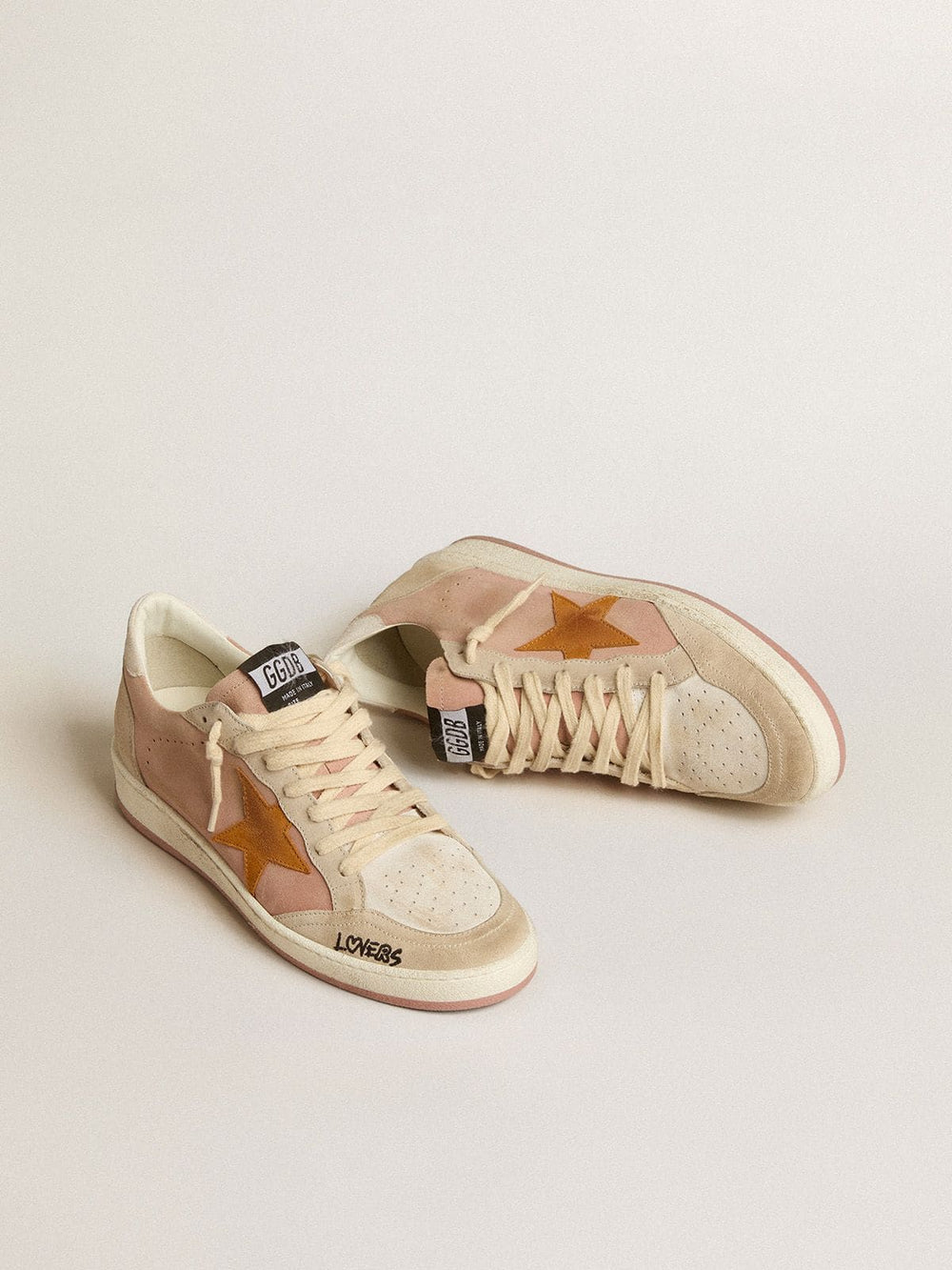 Golden Goose Women's Ball Star in suede with orange star and silver metallic heel tab
