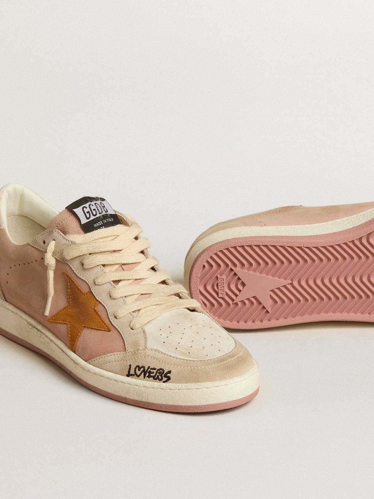 Golden Goose Women's Ball Star in suede with orange star and silver metallic heel tab
