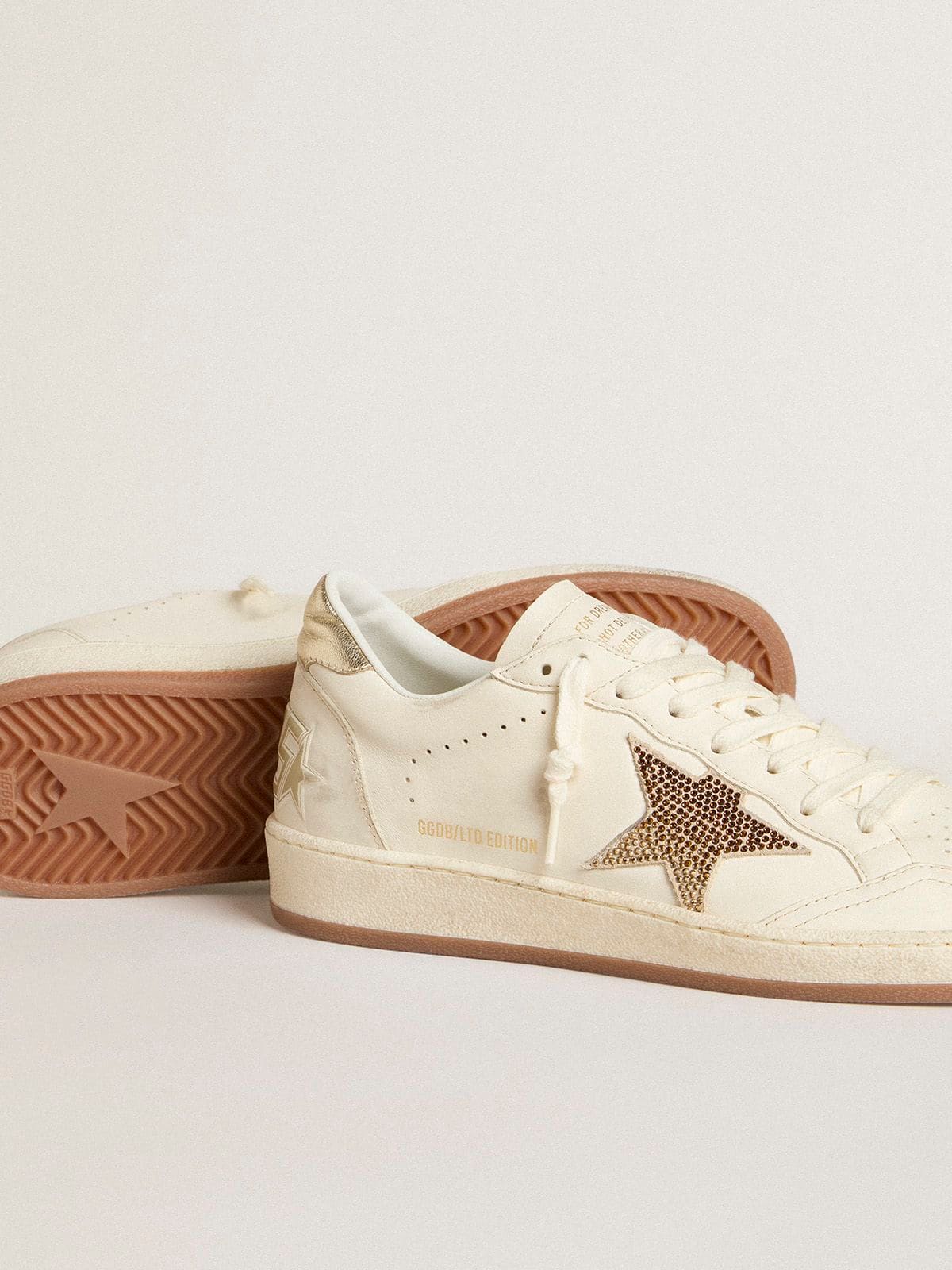 Golden Goose Women’s Ball Star in white leather with crystal star and metallic heel tab