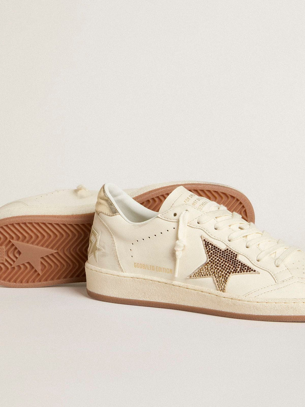 Golden Goose Women’s Ball Star in white leather with crystal star and metallic heel tab